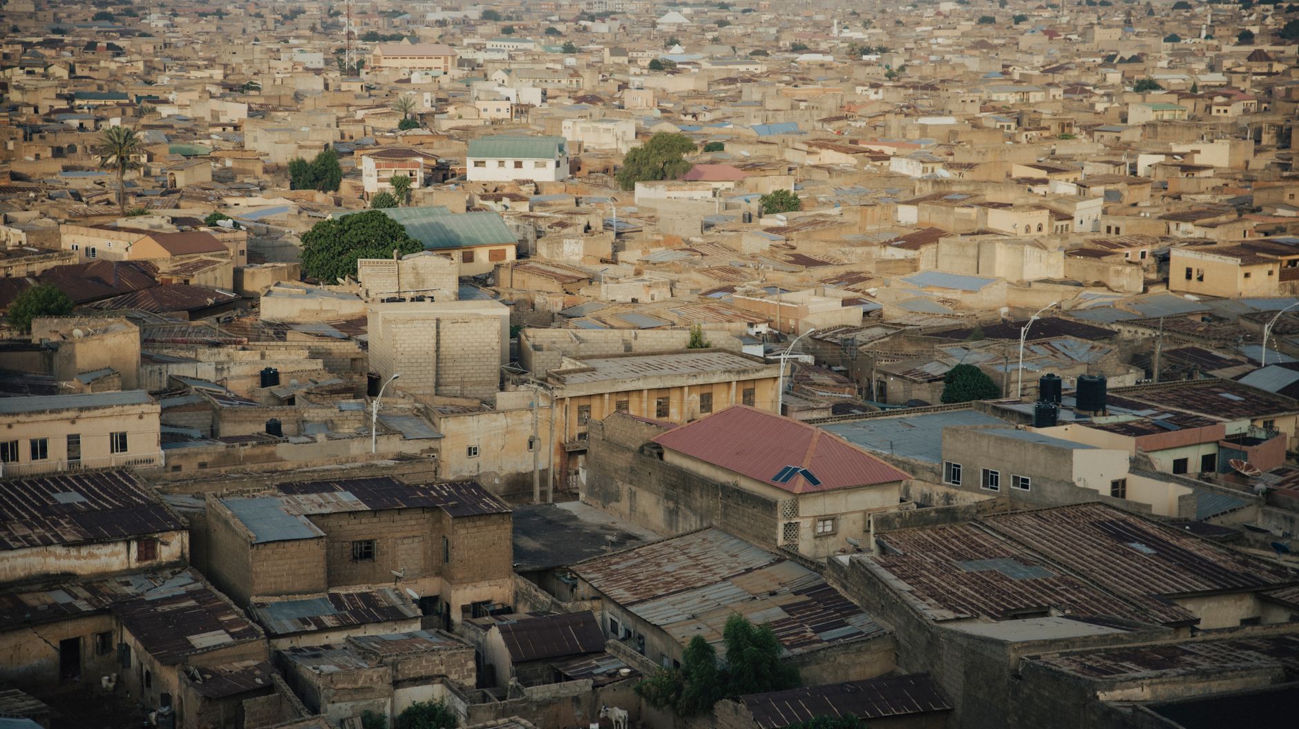 A sprawling aerial view of densely packed urban architecture