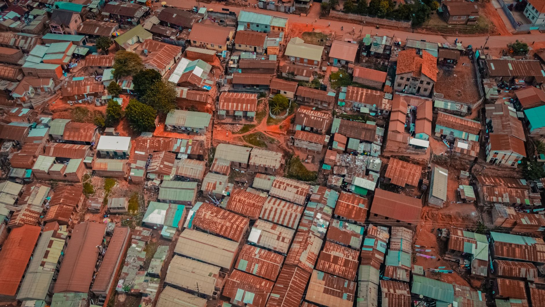 An aerial view of a densely populated residential area
