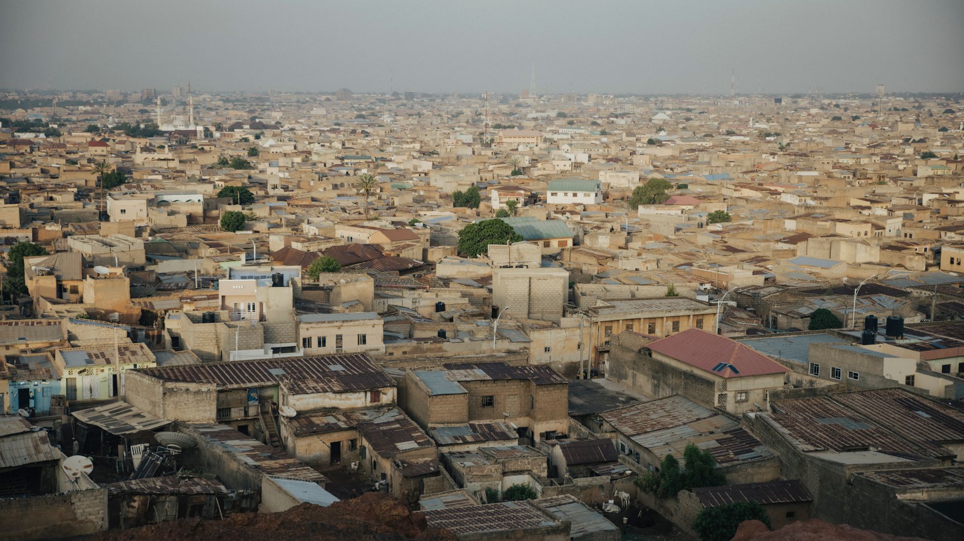 An aerial view of dense urban architecture in Kano